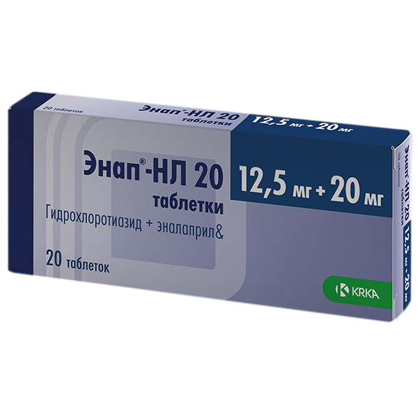 Энап-НЛ 20 таблетки 12,5 мг+20 мг 20 шт