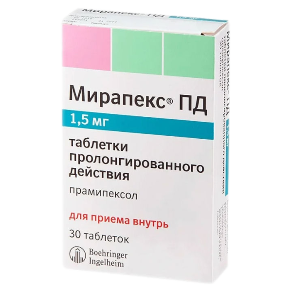 Мирапекс ПД таблетки с пролонг высвобождением 1,5 мг 30 шт