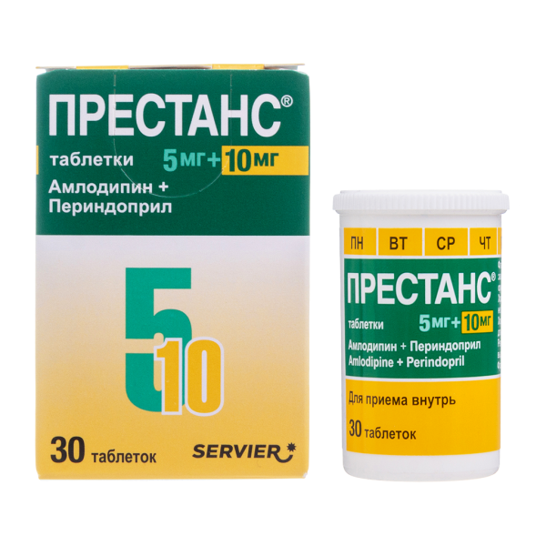 Престанс (Амлодипин 5 мг+Периндоприл 10 мг) таблетки 5 мг+10 мг 30 шт