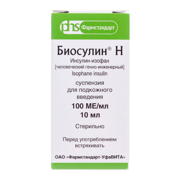 Биосулин Н суспензия для п/к введ 100 ме/мл 10 мл фл 1 шт