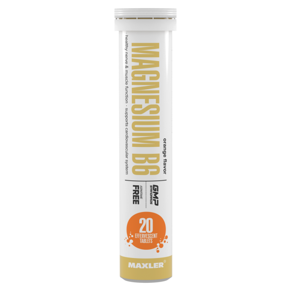 Макслер Магний В6 вкус апельсин / Maxler Magnesium B6 Orange flavor шипучие таблетки по 4,0 г туба 20 шт