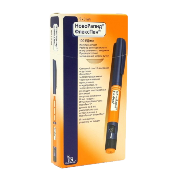 НовоРапид ФлексПен раствор для в/в и п/к введ 100 ед/мл 3 мл картриджи в шприц-ручках флекспен 5 шт
