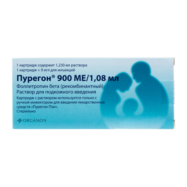 Пурегон раствор для п/к введ 900 ме картридж 1,08 мл в компл с иглами 9 шт 1 уп